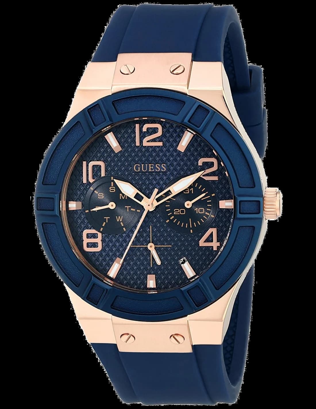 Montre Femme Guess Jet Setter W0571L1 Silicone Bleu et Acier Rose Gold