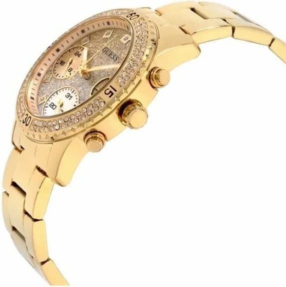 Montre Femme Guess W0774L5 en acier doré jaune et cristaux vue 2