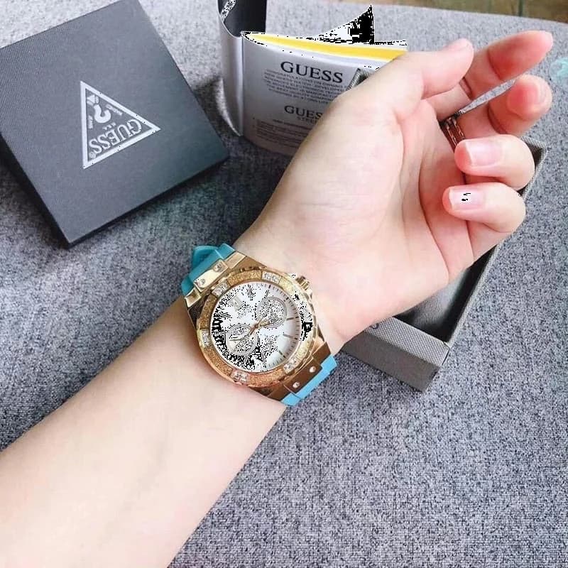 Montre Guess Limelight W1053L6 bracelet silicone bleu turquoise vue 2