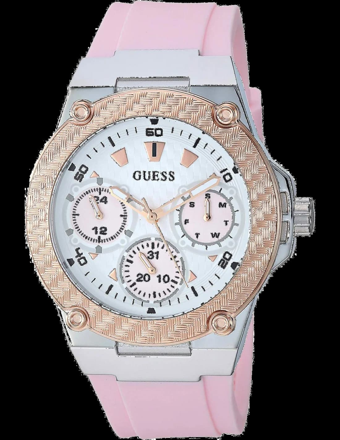 Montre Femme Guess Zena W1094L4 Bracelet Silicone Rose et Boîtier Bicolore vue 2