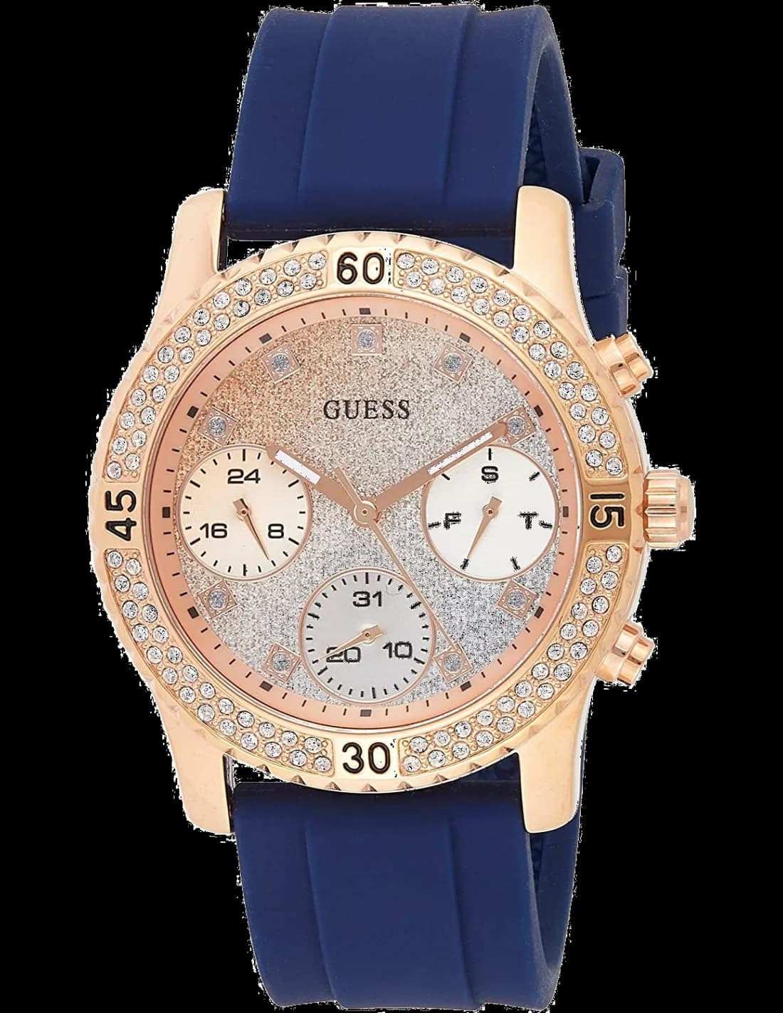 Montre Femme Guess W1098L6 Confetti Silicone Bleu et Acier Rose Gold