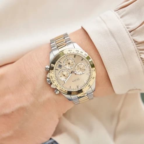 Montre Hugo Boss 1502618 Sport Lux Novia Chronographe Bicolore Argent et Or vue 4