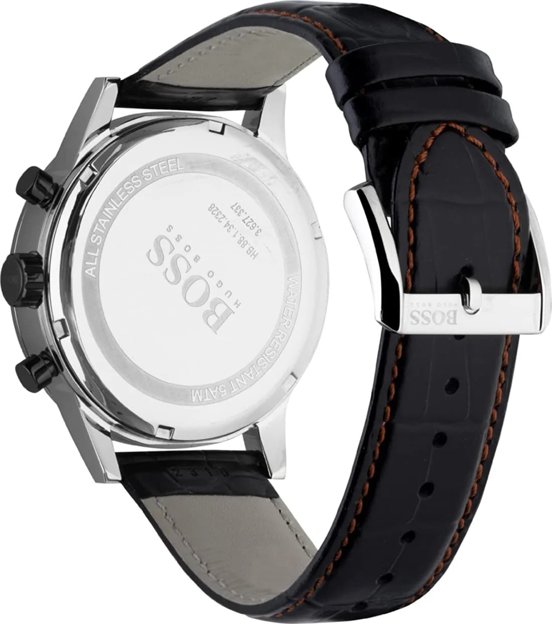 Montre Hugo Boss 1512631 Bracelet Cuir Croco Noir et Surpiqûres Rouges vue 2