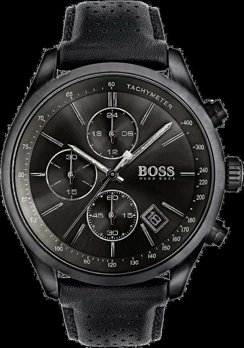 Montre Hugo Boss 1513474 Chronomètre en Cuir Noir Surpiqué
