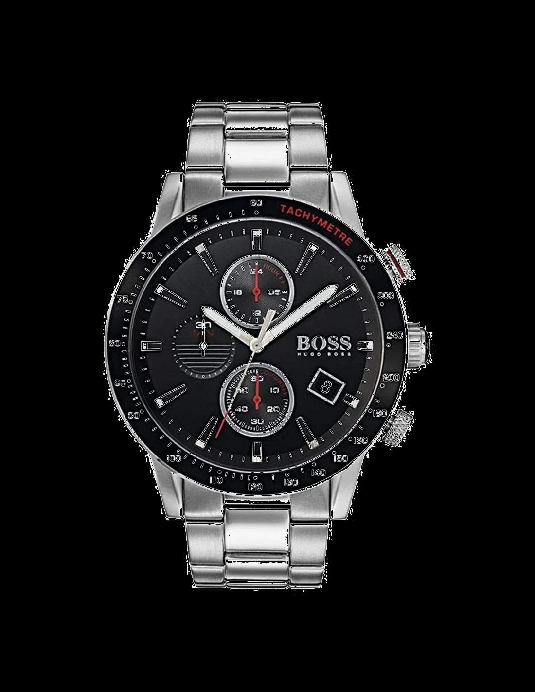 Montre Hugo Boss 1513509 en Acier Argenté avec Cadran Noir et Rouge