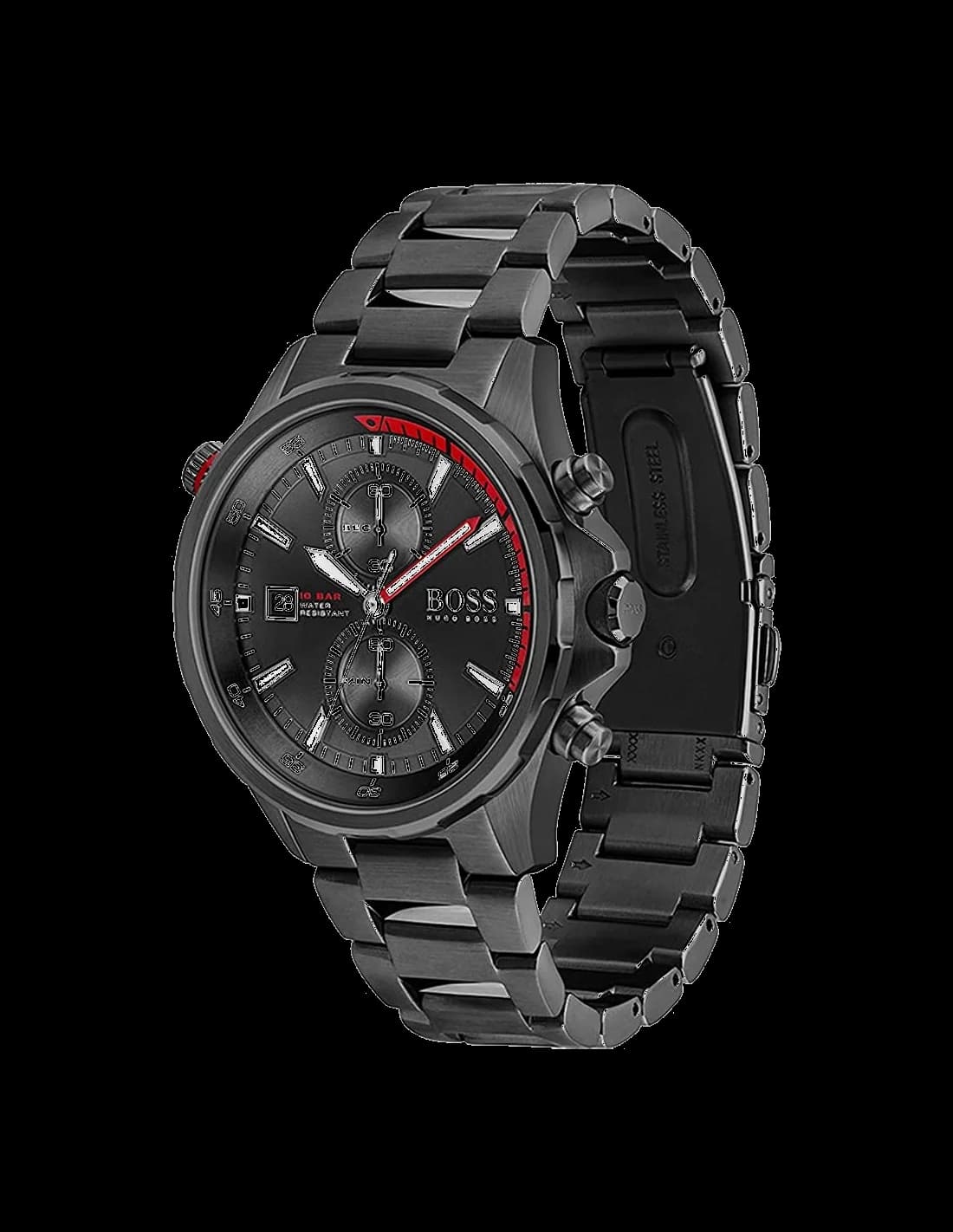 Montre Homme Hugo Boss Globetrotter 1513825 chronographe noir bracelet acier vue 2