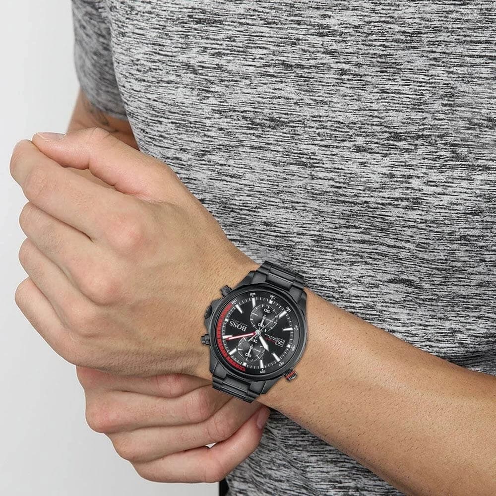 Montre Homme Hugo Boss Globetrotter 1513825 chronographe noir bracelet acier vue 4