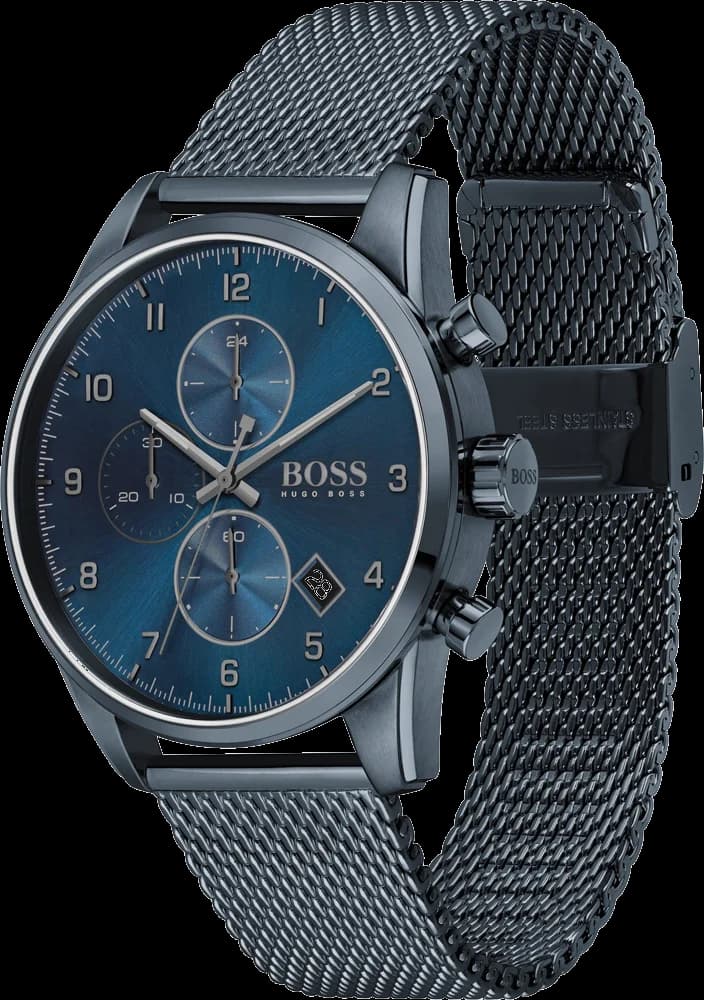 Montre Homme Hugo Boss Skymaster 1513836 bracelet maille milanaise métal bleu vue 2
