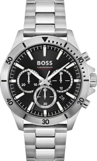 Montre Homme Hugo Boss Troper 1514057 bracelet acier argenté cadran noir multifonctions