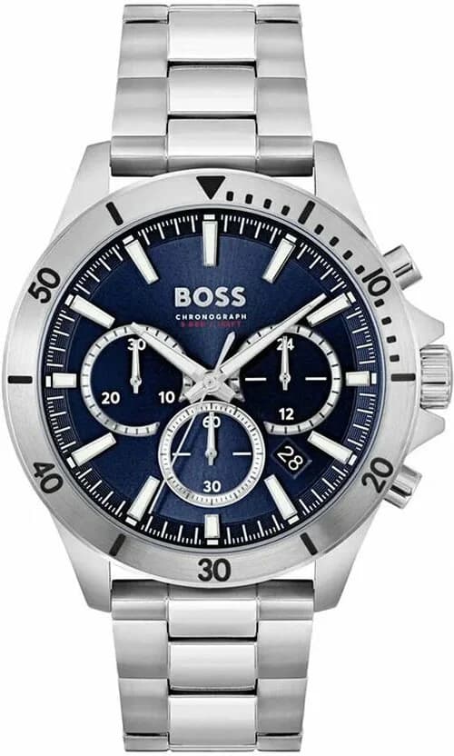 Montre Homme Hugo Boss Troper 1514069 bracelet acier argenté cadran bleu multifonctions
