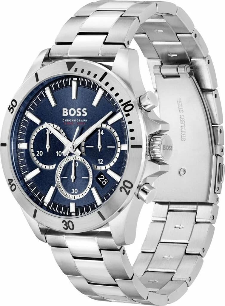 Montre Homme Hugo Boss Troper 1514069 bracelet acier argenté cadran bleu multifonctions vue 2