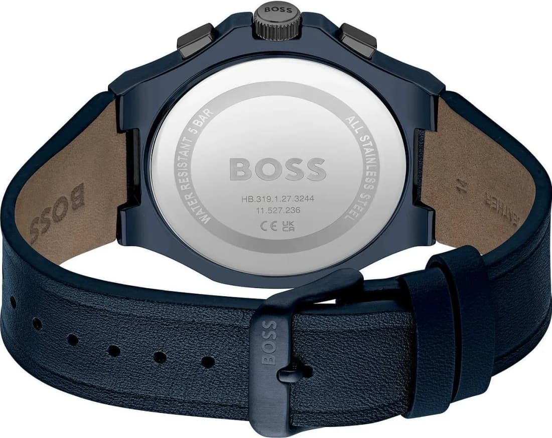 Montre Hugo Boss 1514086 Chronographe en Acier Bleu et Cuir vue 3