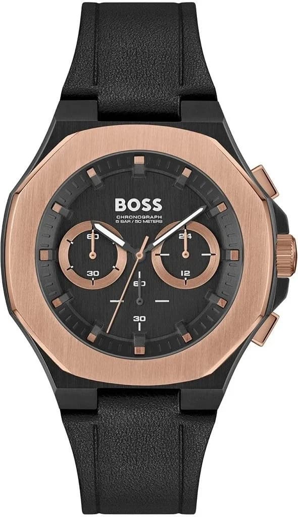 Montre Hugo Boss 1514089 Chronographe en Acier Noir et Or Rose avec Bracelet Cuir