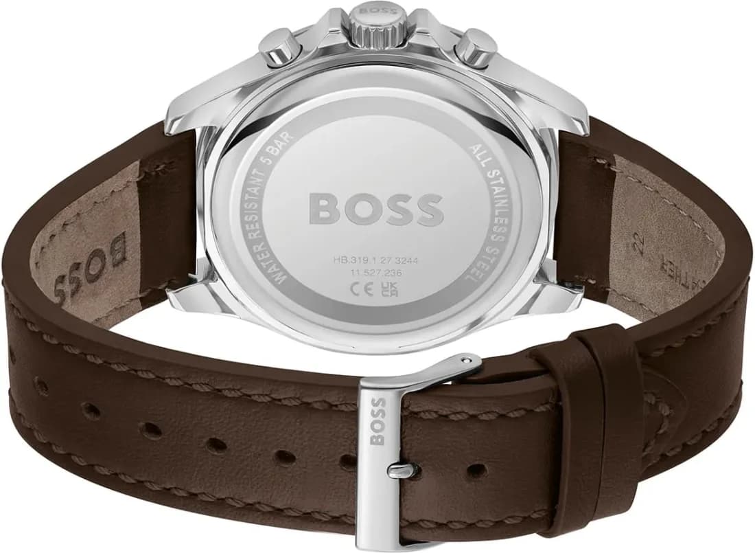 Montre Homme Hugo Boss Troper 1514098 bracelet cuir marron cadran vert multifonctions vue 4