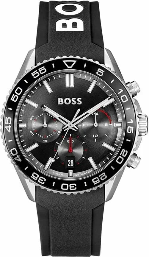 Montre Homme Hugo Boss Runner 1514141 bracelet silicone noir cadran multifonctions
