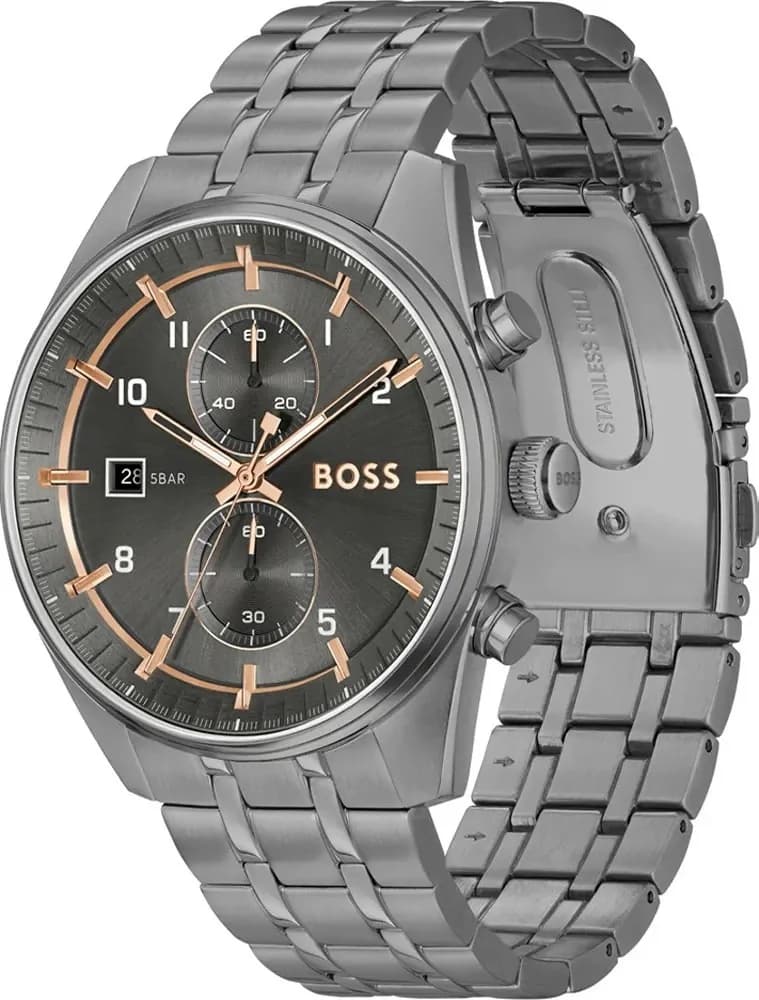 Montre Hugo Boss 1514153 Skytraveller en Acier Gris Mat et Cadran Noir vue 2