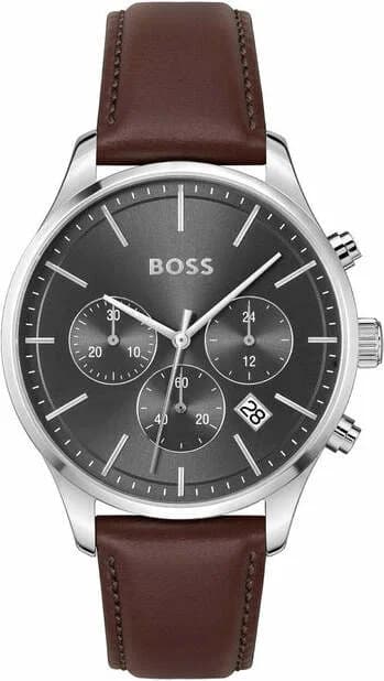 Montre Homme Hugo Boss 1514155 Avery Bracelet Cuir Marron et Cadran Gris Anthracite