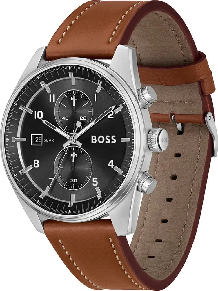 Montre Hugo Boss 1514161 Skytraveller Chronographe en Acier et Cuir Marron vue 2