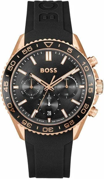 Montre Homme Hugo Boss Runner 1514168 bracelet silicone noir cadran multifonctions