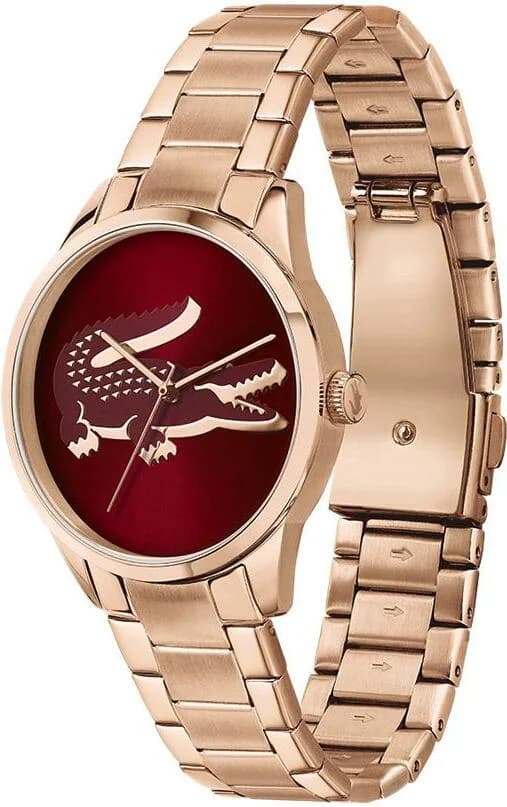 Montre Femme Lacoste Ladycroc 2001191 bracelet acier or rose cadran rouge vue 2