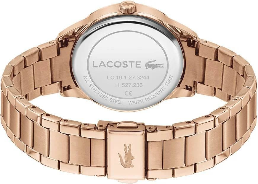 Montre Femme Lacoste Ladycroc 2001191 bracelet acier or rose cadran rouge vue 3