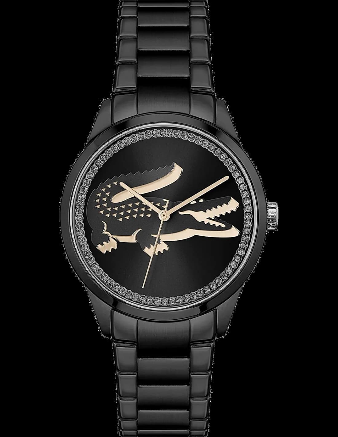 Montre Femme Lacoste Ladycroc 2001192 bracelet acier noir cadran incrusté de strass