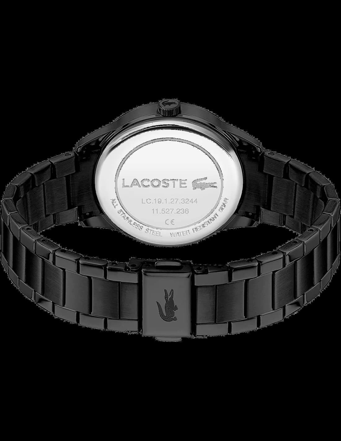 Montre Femme Lacoste Ladycroc 2001192 bracelet acier noir cadran incrusté de strass vue 2