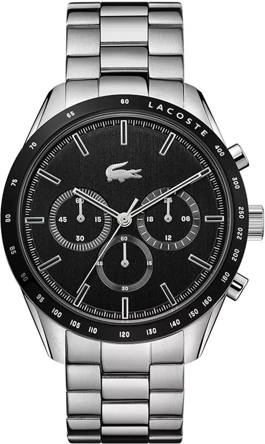 Montre Homme Lacoste Boston 2011079 bracelet acier argenté cadran noir multifonctions