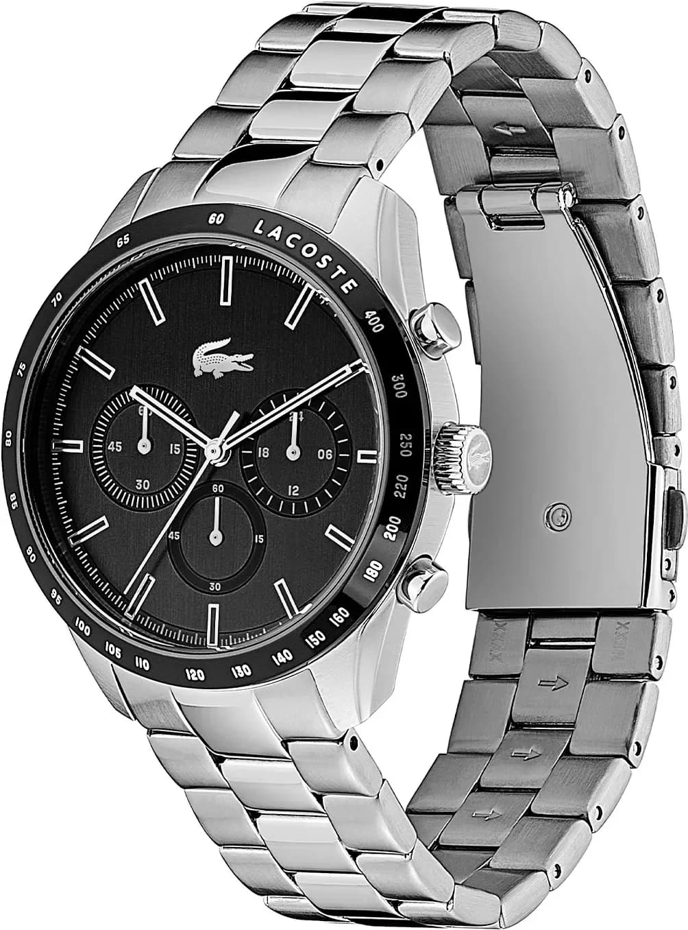 Montre Homme Lacoste Boston 2011079 bracelet acier argenté cadran noir multifonctions vue 2