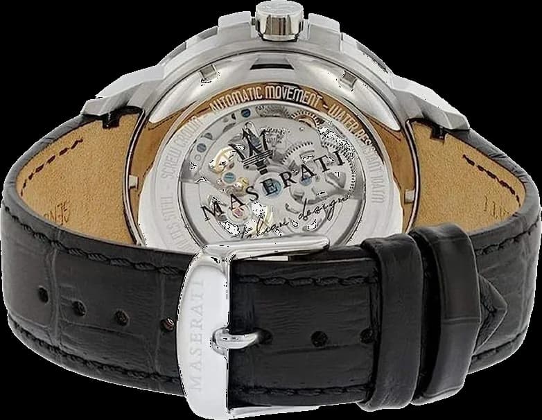 Montre Homme Maserati Ingegno R8821119002 automatique squelette cadran argenté bracelet en cuir noir vue 3