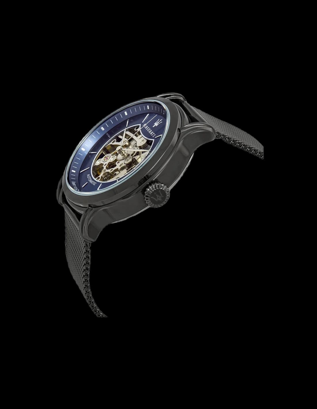 Montre Maserati R8823118002 Automatique Squelette en Acier Noir et Maille Milanaise vue 3