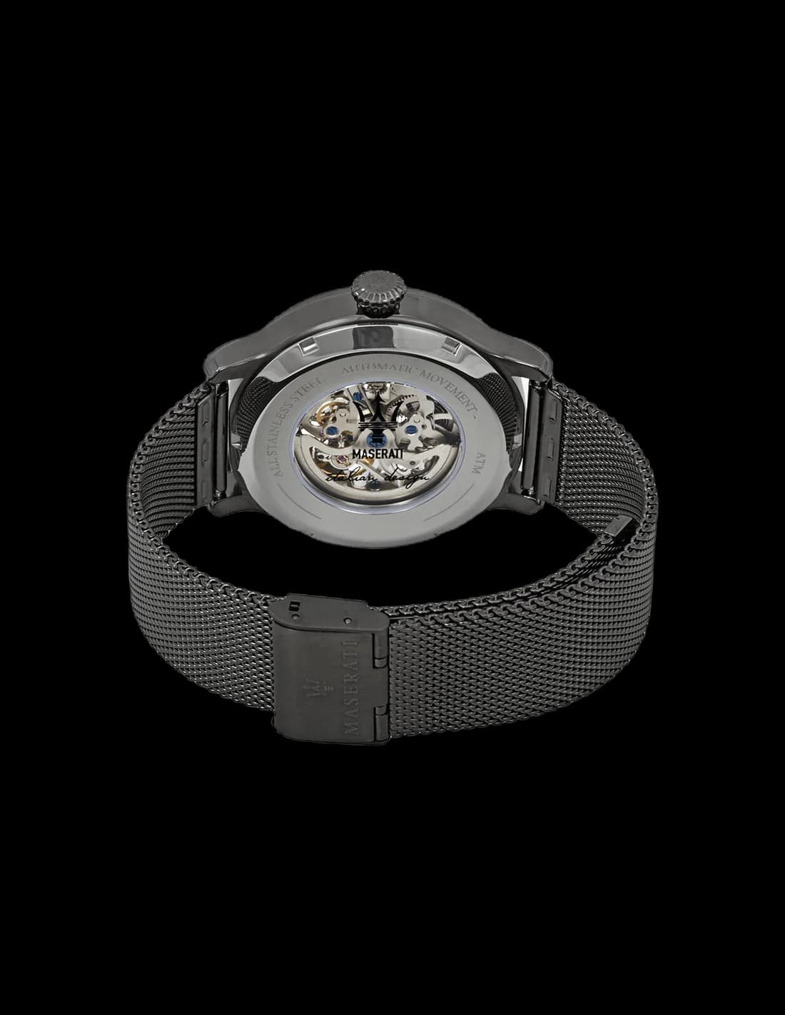 Montre Maserati R8823118002 Automatique Squelette en Acier Noir et Maille Milanaise vue 4