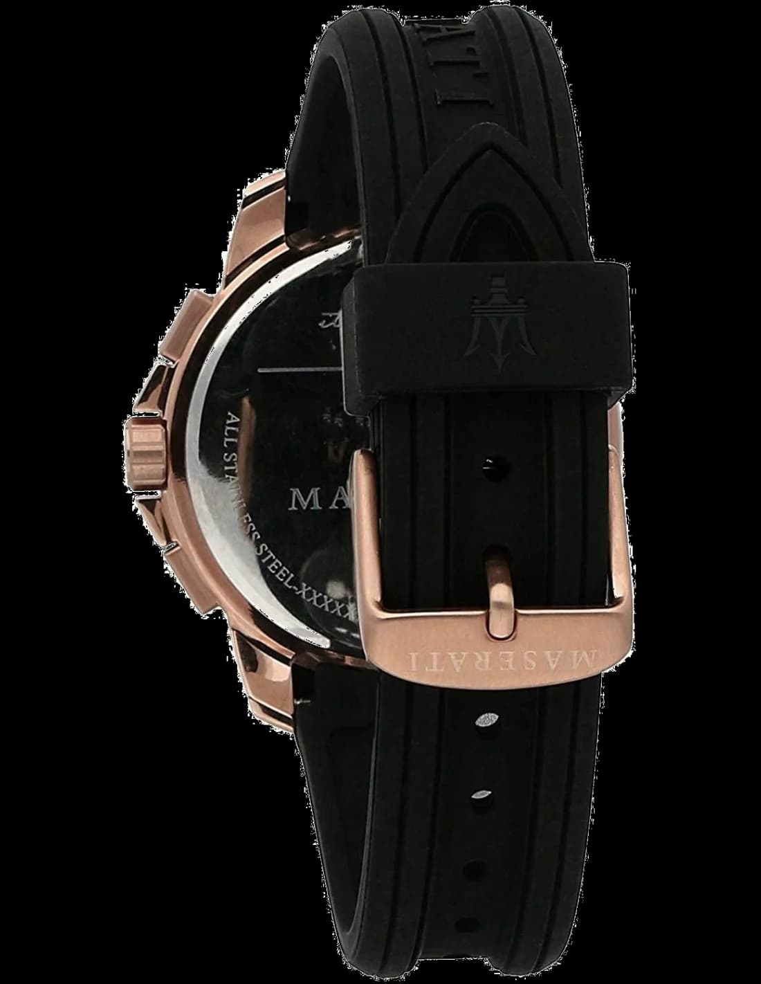 Montre Maserati R8851123008 Chronographe en Acier avec Détails Or Rose et Bracelet Silicone Noir vue 2