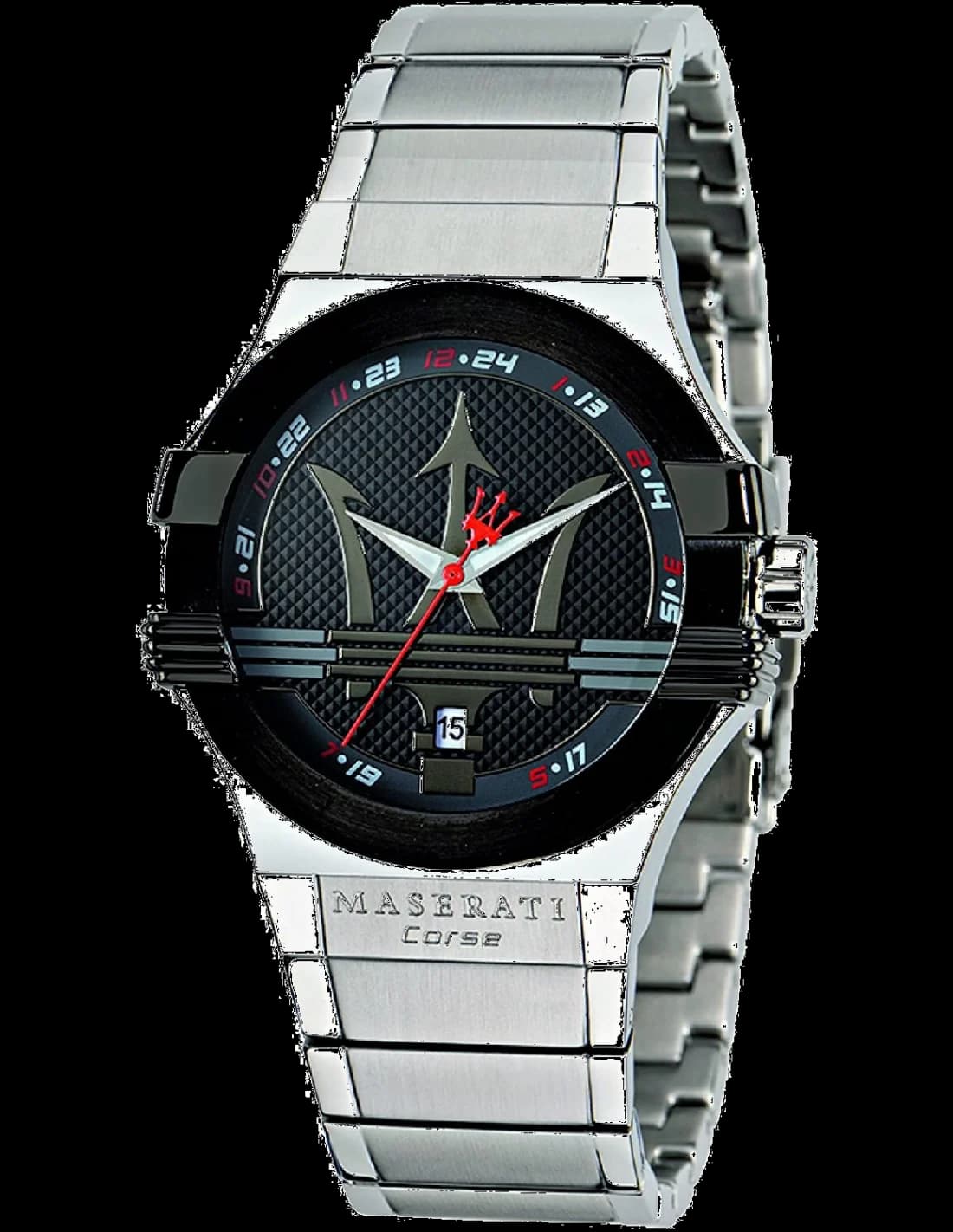 Montre Maserati Potenza R8853108001 ronde acier cadran noir détails rouges
