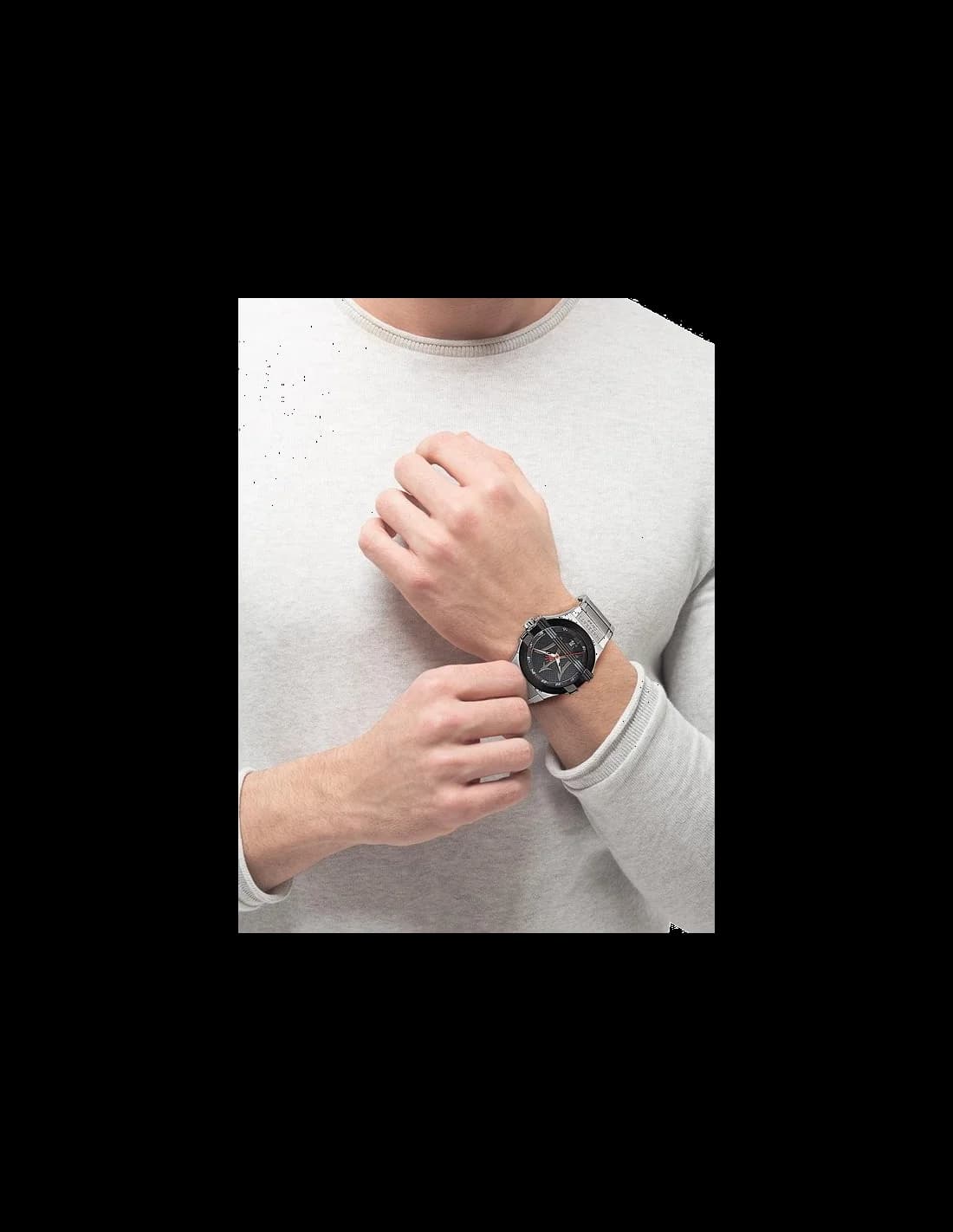 Montre Maserati Potenza R8853108001 ronde acier cadran noir détails rouges vue 3