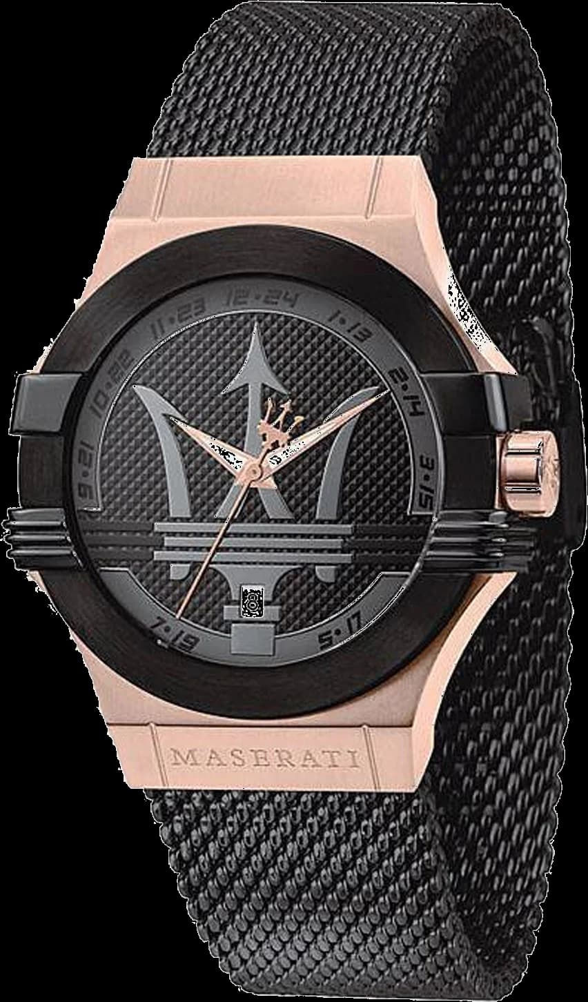Montre Maserati R8853108010 Potenza Trident Acier Noir Maille Milanaise
