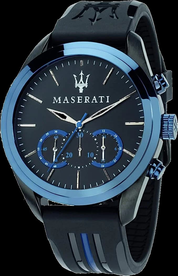 Montre Homme Maserati Traguardo R8871612006 Cadran chronographe noir Bracelet en caoutchouc noir
