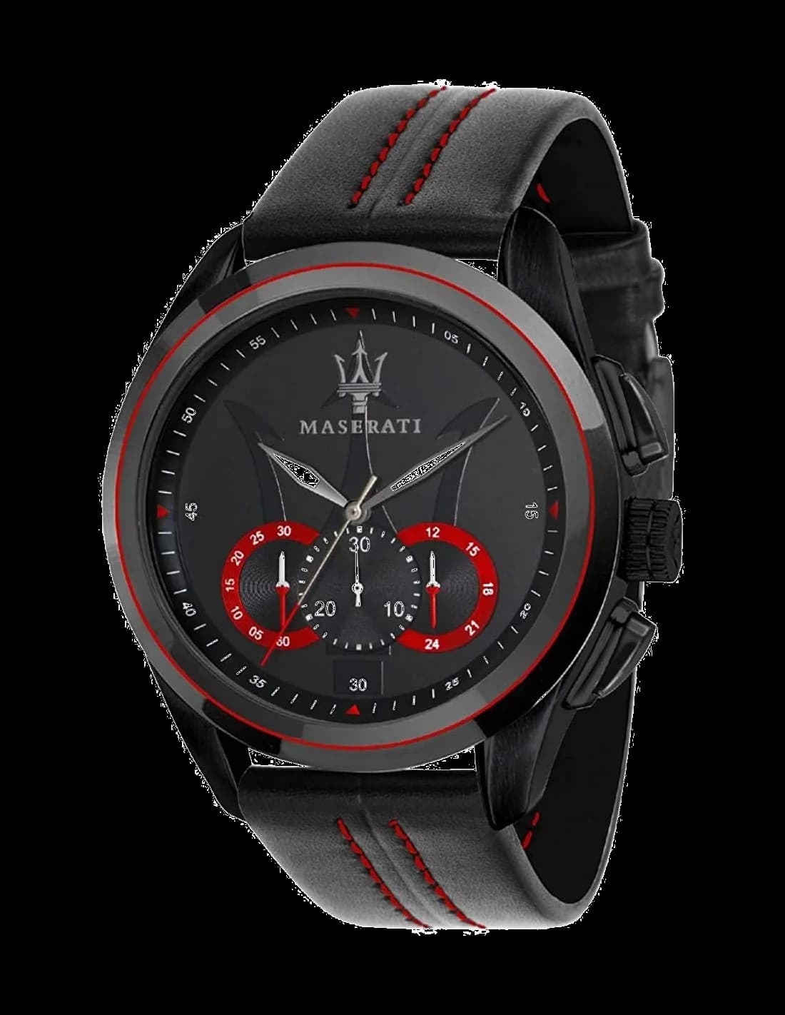 Montre Maserati Traguardo R8871612023 bracelet cuir surpiqures rouges