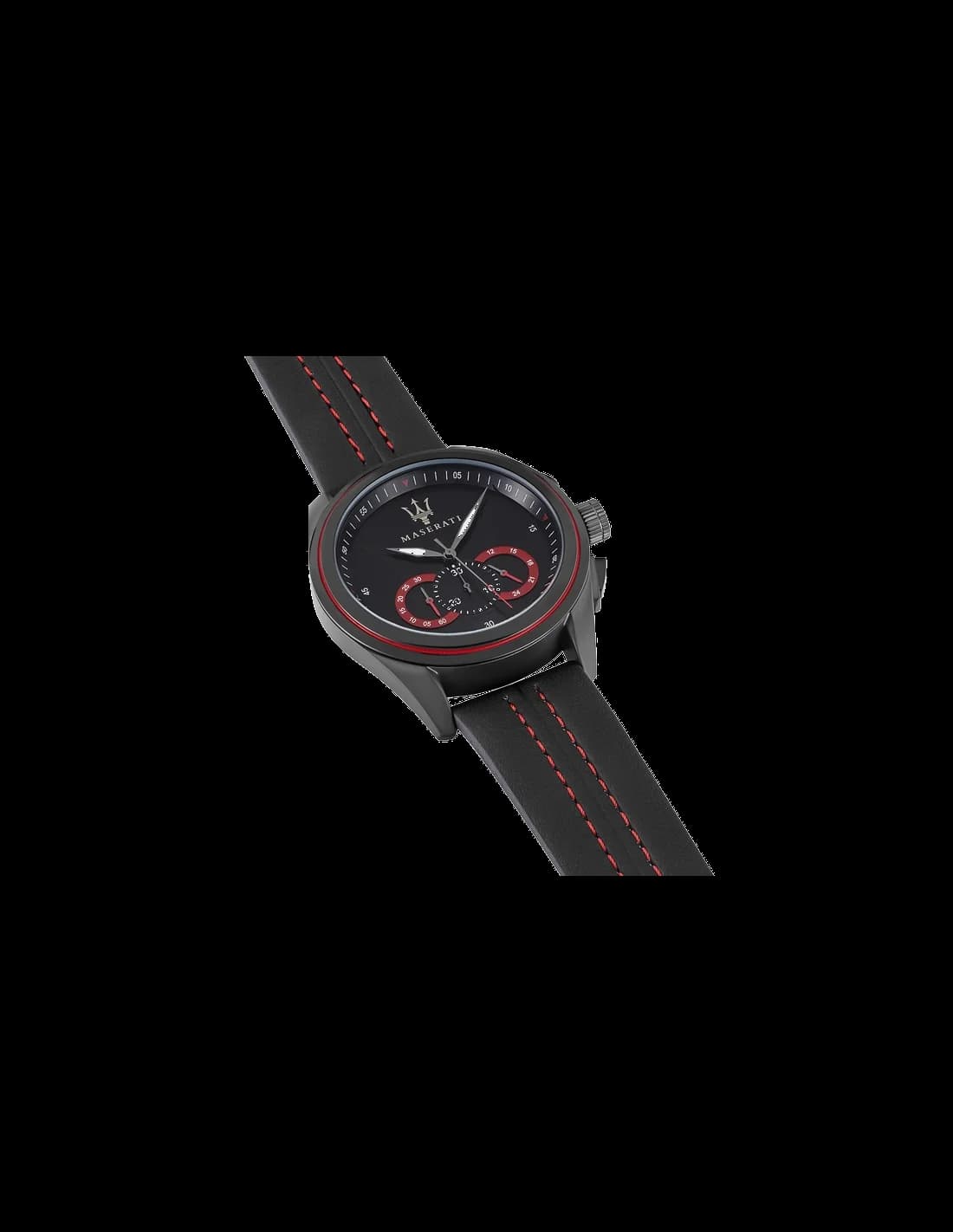 Montre Maserati Traguardo R8871612023 bracelet cuir surpiqures rouges vue 3