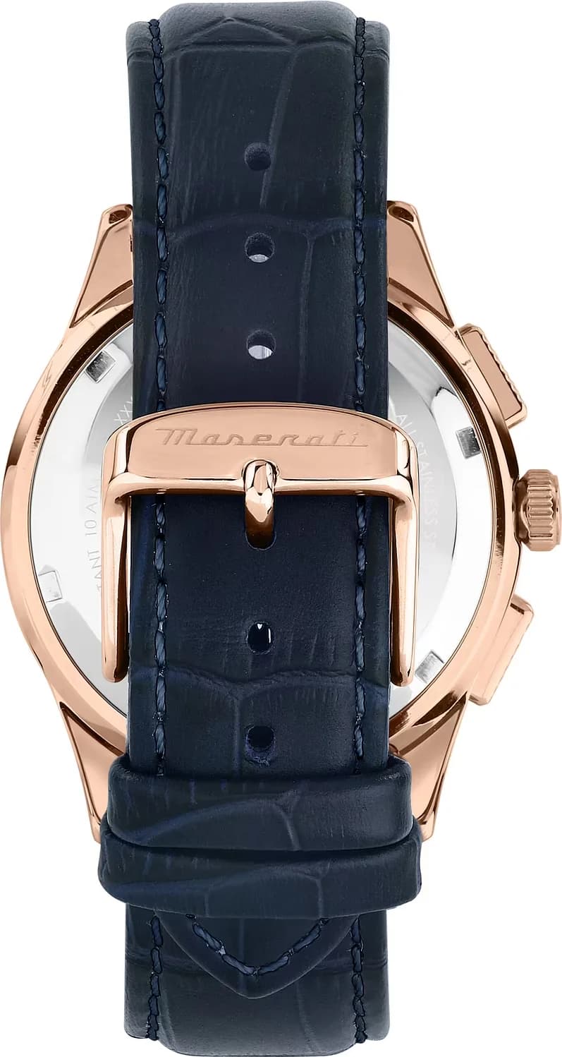 Montre Maserati R8871624009 Sorpasso en Acier Or Rose et Cuir Bleu Marine vue 3