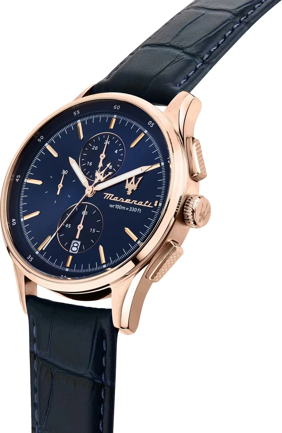 Montre Maserati R8871624009 Sorpasso en Acier Or Rose et Cuir Bleu Marine vue 4