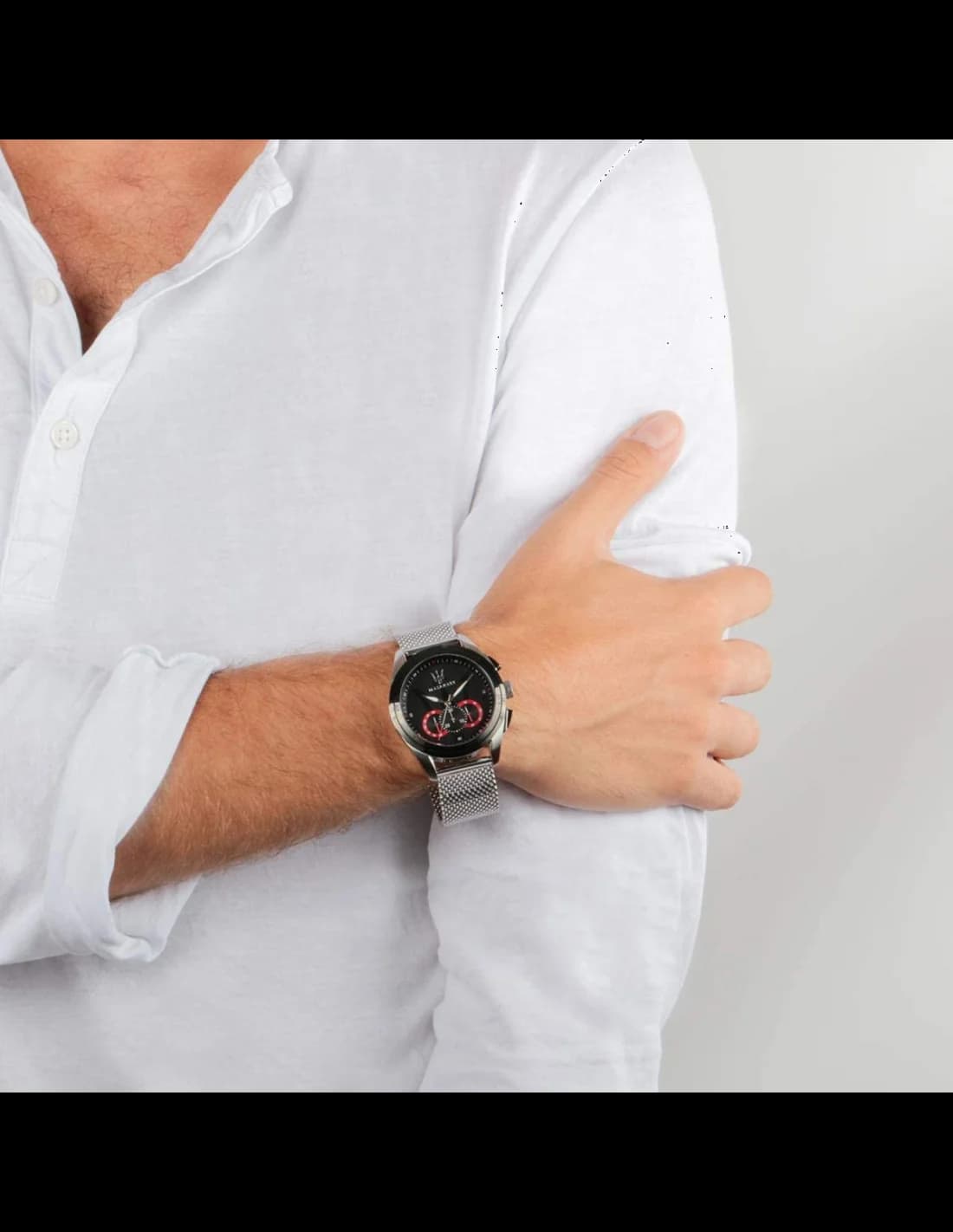 Montre Homme Maserati Traguardo R8873612005 Cadran noir maille milanaise vue 3