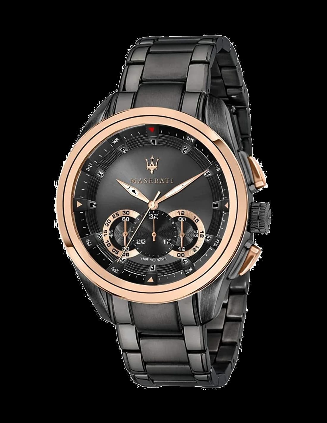 Montre Maserati Traguardo R8873612016 chronomètre acier noir détails or rose