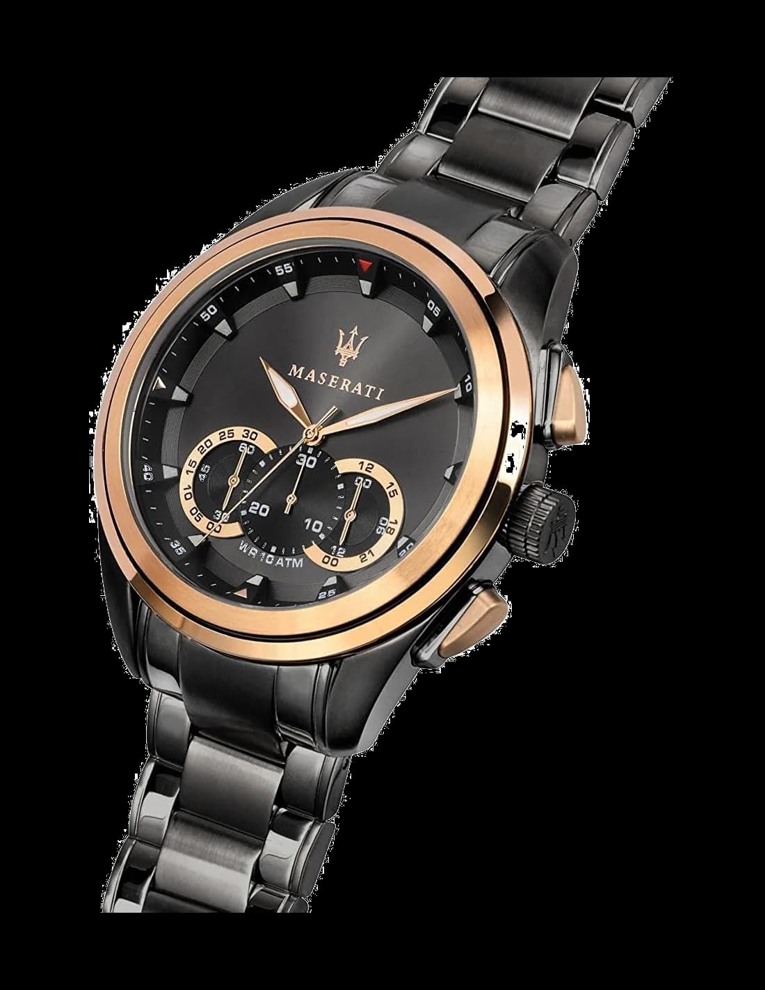 Montre Maserati Traguardo R8873612016 chronomètre acier noir détails or rose vue 2
