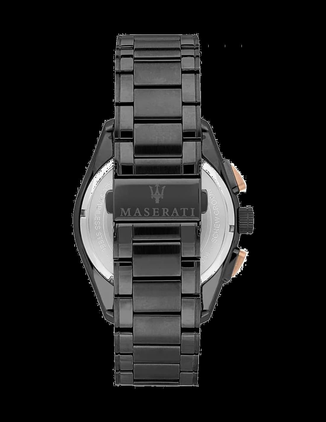 Montre Maserati Traguardo R8873612016 chronomètre acier noir détails or rose vue 4