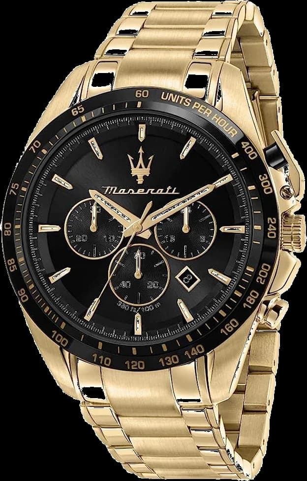Montre Homme Maserati Traguardo R8873612041 chronographe Cadran noir Bracelet en acier inoxydable doré