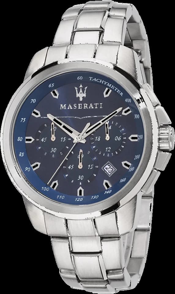 Montre Homme Maserati Successo R8873621002 chronographe cadran bleu bracelet en acier inoxydable argenté