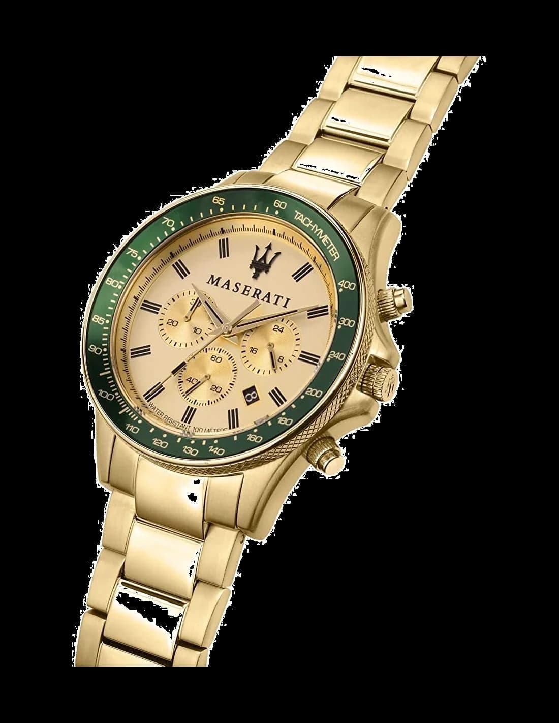 Montre Maserati Sfida R8873640005 cadran vert en acier doré jaune vue 2