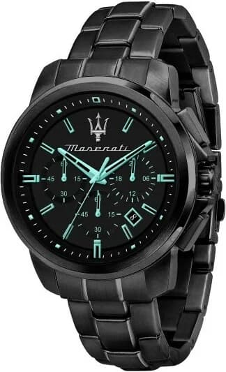 Montre Maserati Successo Aqua Edition R8873644003 Acier noire détails turquoise