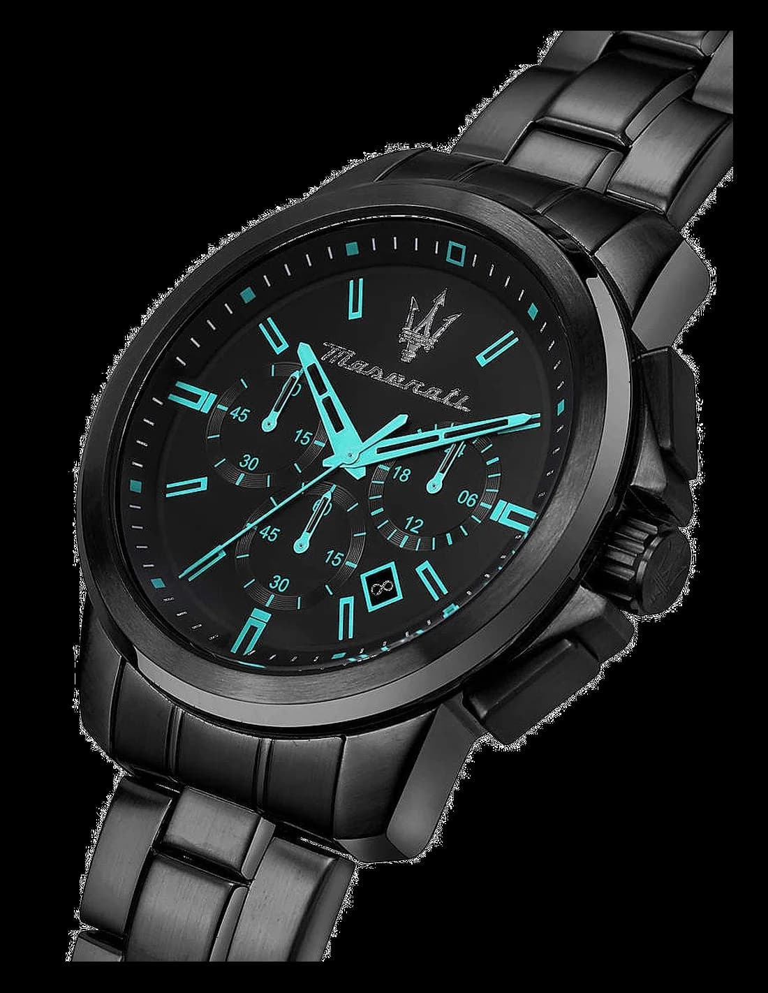 Montre Maserati Successo Aqua Edition R8873644003 Acier noire détails turquoise vue 2